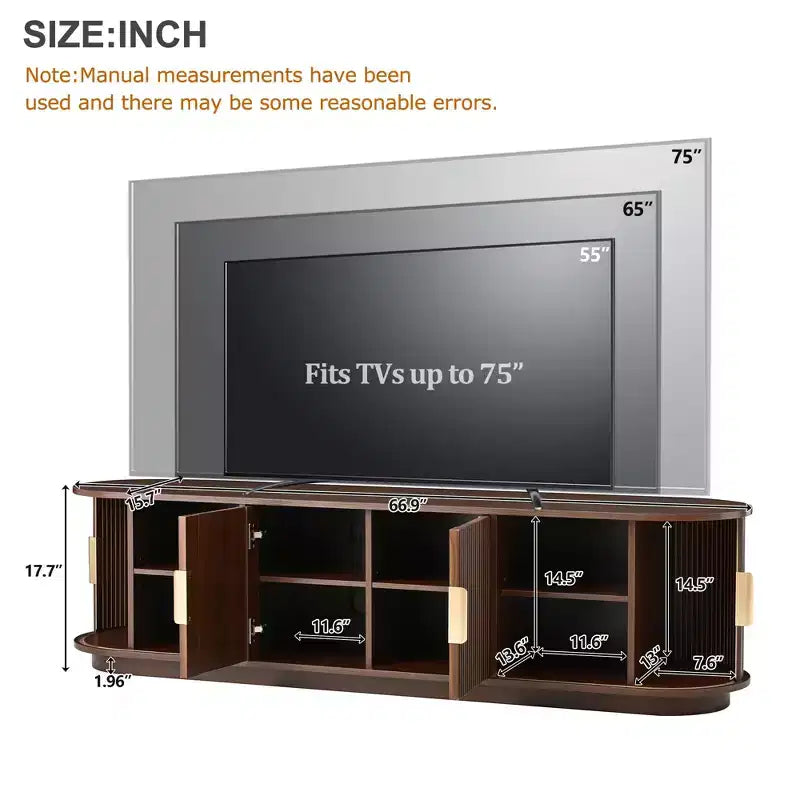 Roy Farmhouse Wooden TV Stand with Sliding Tambour Door and Adjustable Storage