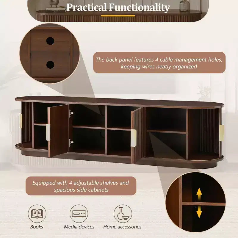 Roy Farmhouse Wooden TV Stand with Sliding Tambour Door and Adjustable Storage