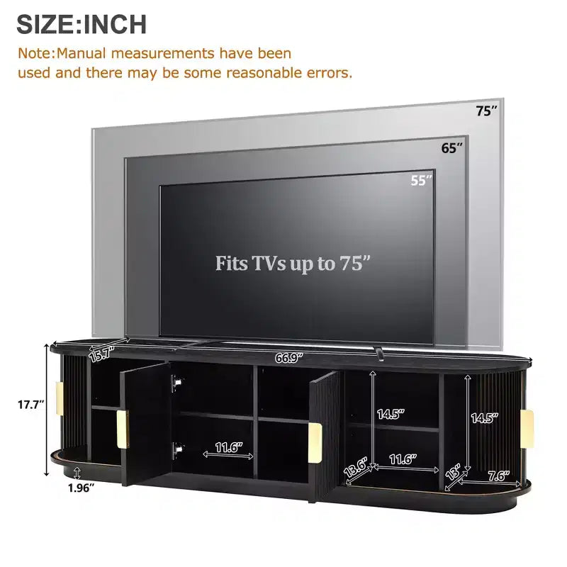 Roy Farmhouse Wooden TV Stand with Sliding Tambour Door and Adjustable Storage