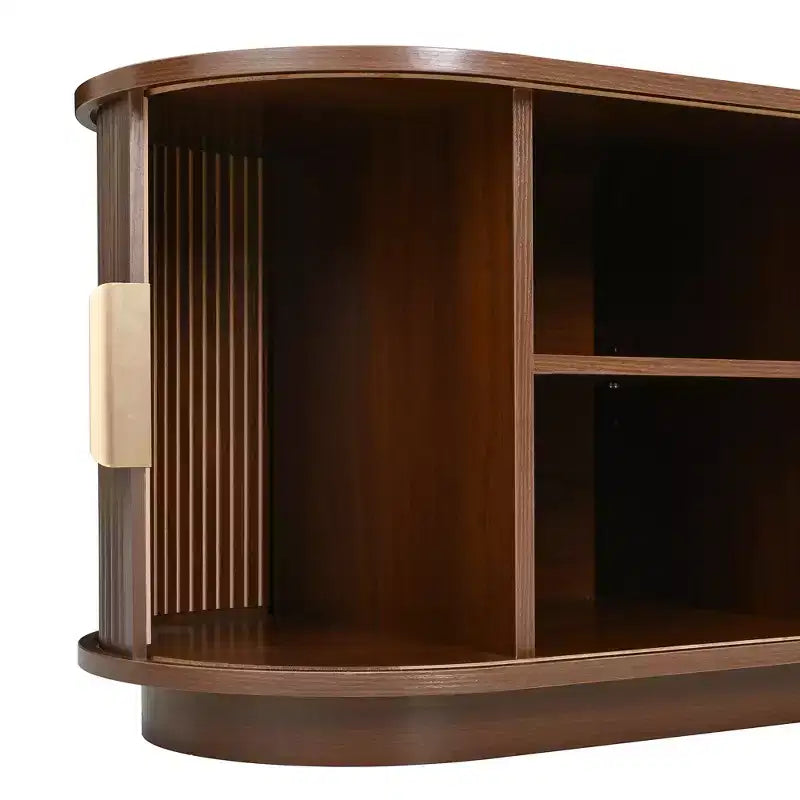 Roy Farmhouse Wooden TV Stand with Sliding Tambour Door and Adjustable Storage