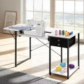 Table pour machine à coudre multifonctionnelle avec tiroirs, étagère latérale pliable, étagère réglable, pieds en acier, blanc