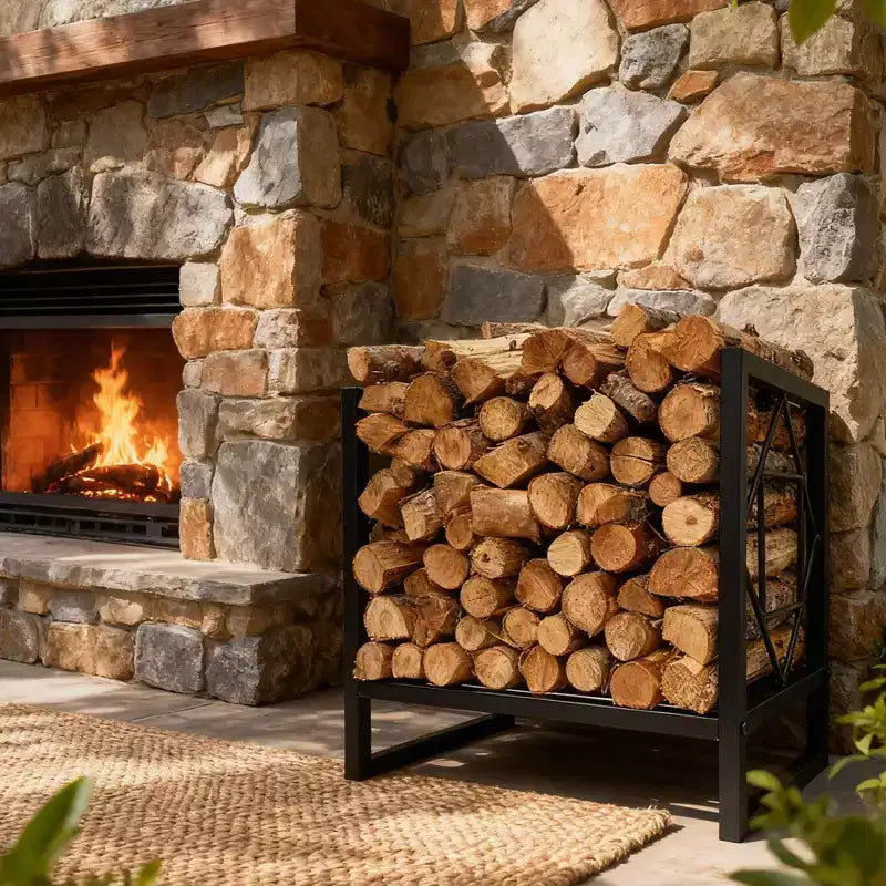 Heavy Duty Firewood Rack 17.5 Inch Metal Log Holder Indoor Outdoor Decorative Wood Storage Organizer for Fireplace Patio Deck Fire Pit BBQ