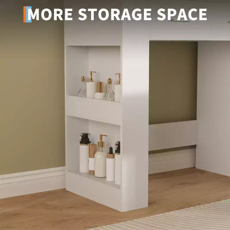 10-Bulb Mirror | Built-in Outlets 41'' Large Vanity Desk with Mirror and 3 Color Lighting Modes - Makeup Desk with Stool and 5 Drawers for Bedroom