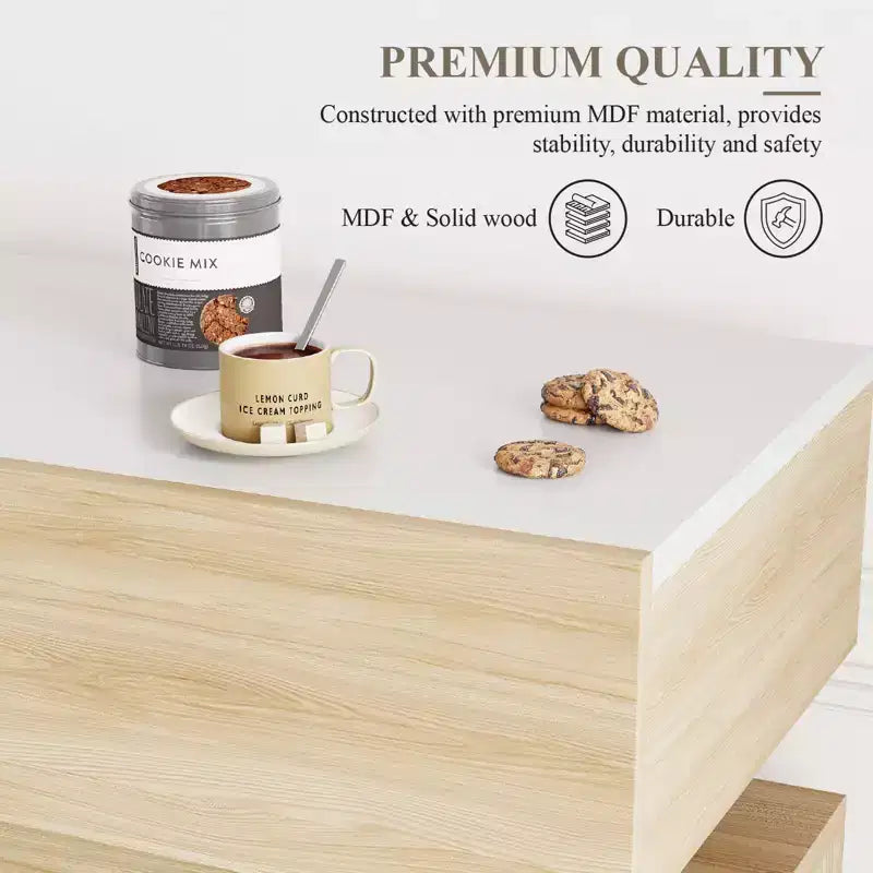 Wood Coffee Bar Cabinet with 3 Drawers & Adjustable Shelf - Kitchen Storage Sideboard Buffet Table for Dining Room, Living Room & Kitchen