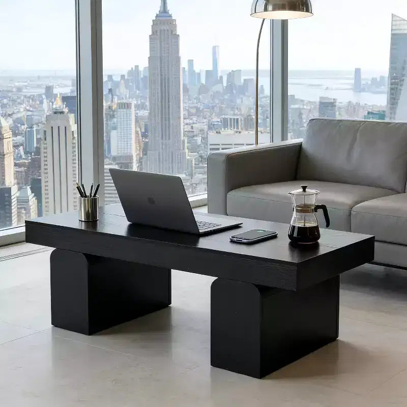 Rectangle Coffee Table, 55" Wood Accent Center Table with Thickened Legs & Tabletop, Modern Low Cocktail Tea Furniture for Living Room