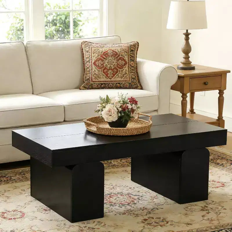 Rectangle Coffee Table, 55" Wood Accent Center Table with Thickened Legs & Tabletop, Modern Low Cocktail Tea Furniture for Living Room