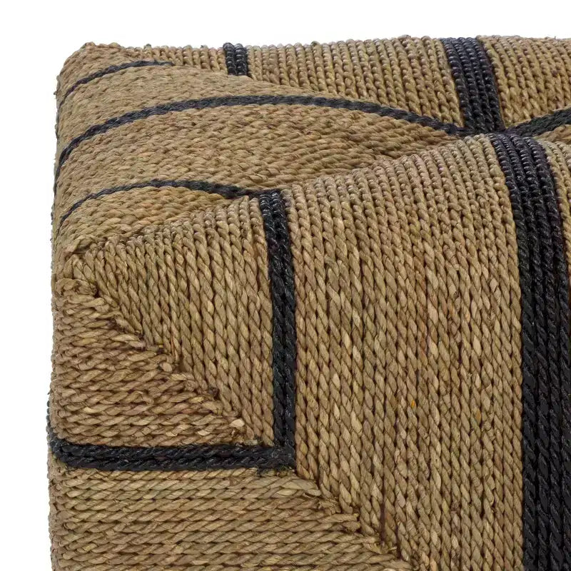Woven Seagrass Ottoman, Natural/Black