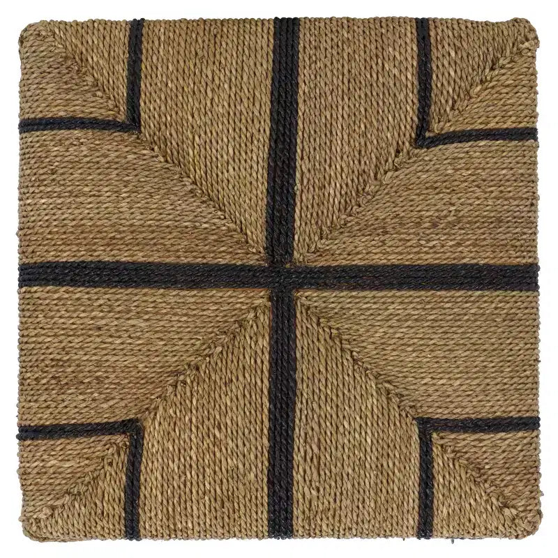 Woven Seagrass Ottoman, Natural/Black
