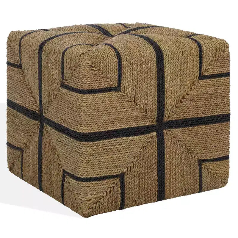 Woven Seagrass Ottoman, Natural/Black