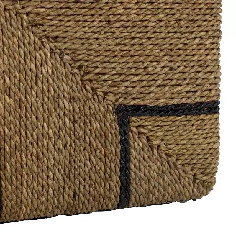 Woven Seagrass Ottoman, Natural/Black