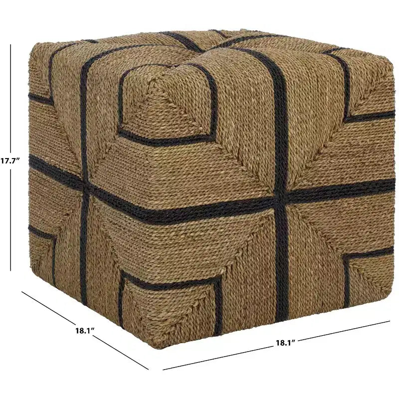 Woven Seagrass Ottoman, Natural/Black