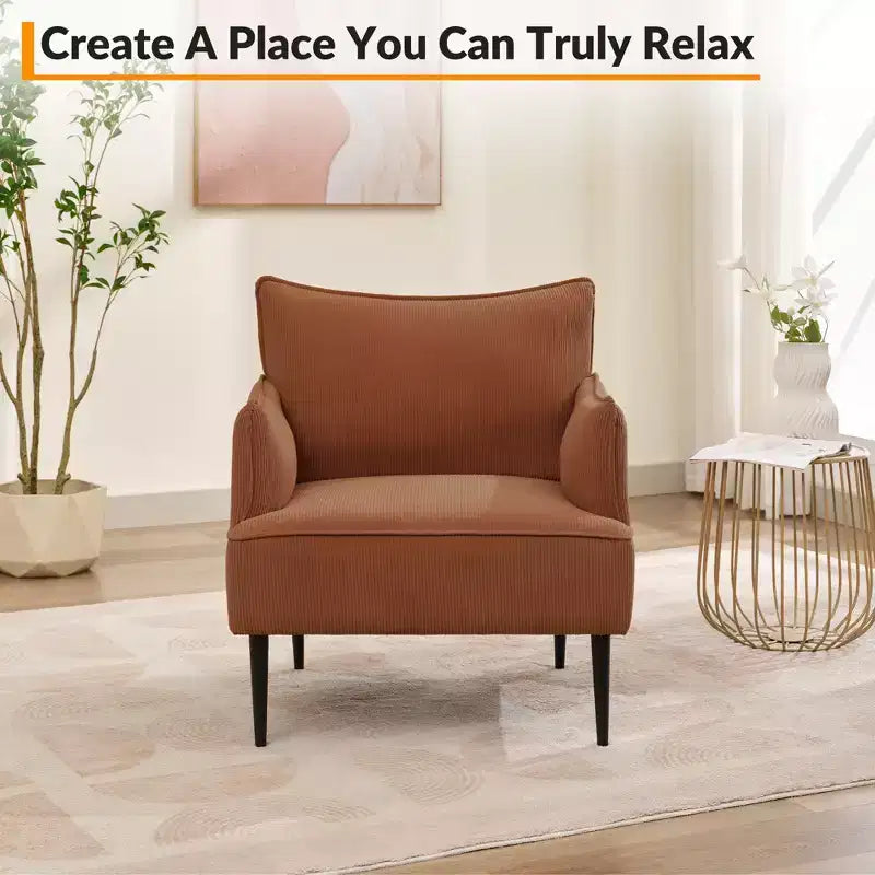 Mid Century Accent Chair, Living Room Chair Armchair Fabric Modern Sofa Small Couch with Two Arms and Metal Legs for Bedroom, Office, Study Room