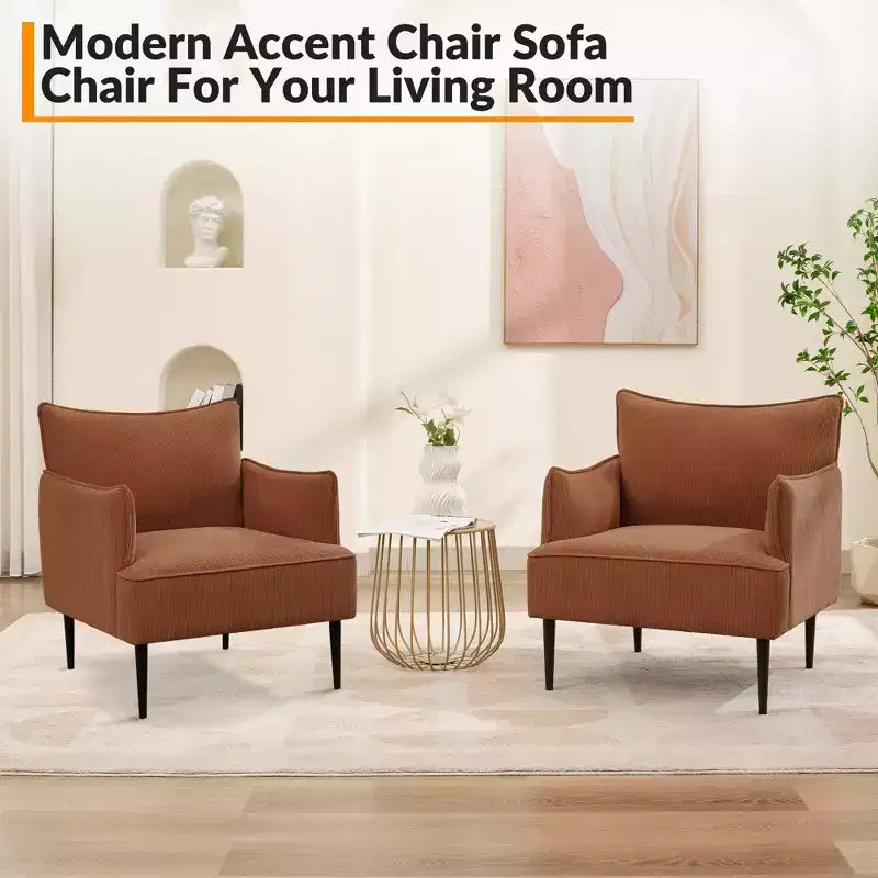 Mid Century Accent Chair, Living Room Chair Armchair Fabric Modern Sofa Small Couch with Two Arms and Metal Legs for Bedroom, Office, Study Room