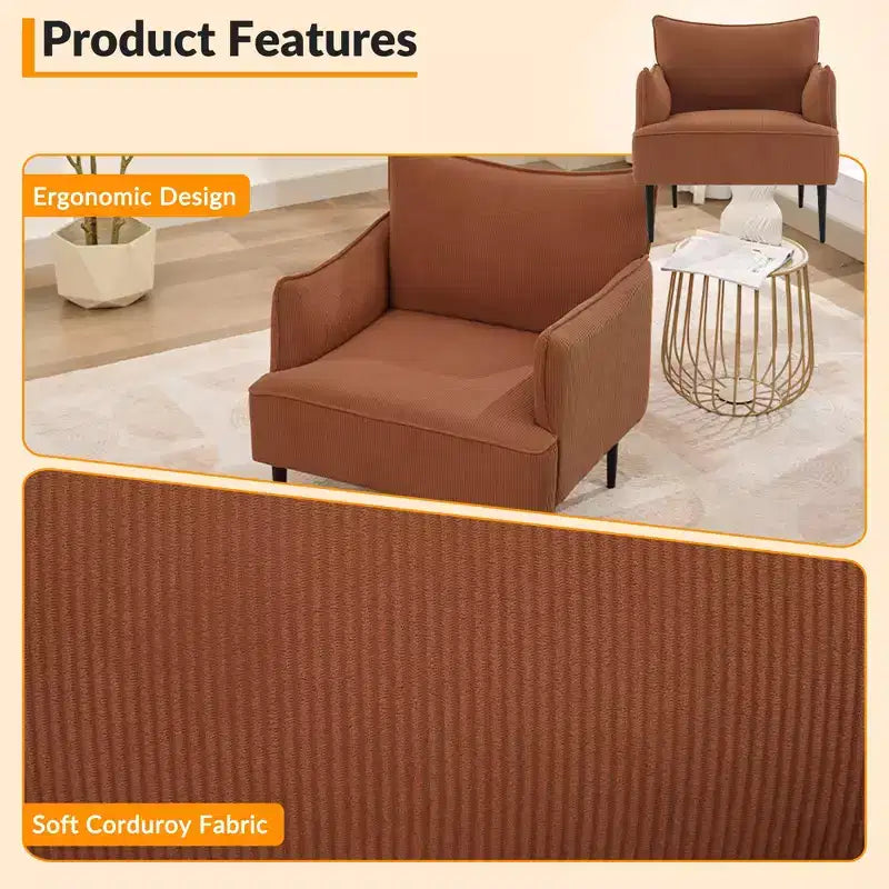 Mid Century Accent Chair, Living Room Chair Armchair Fabric Modern Sofa Small Couch with Two Arms and Metal Legs for Bedroom, Office, Study Room