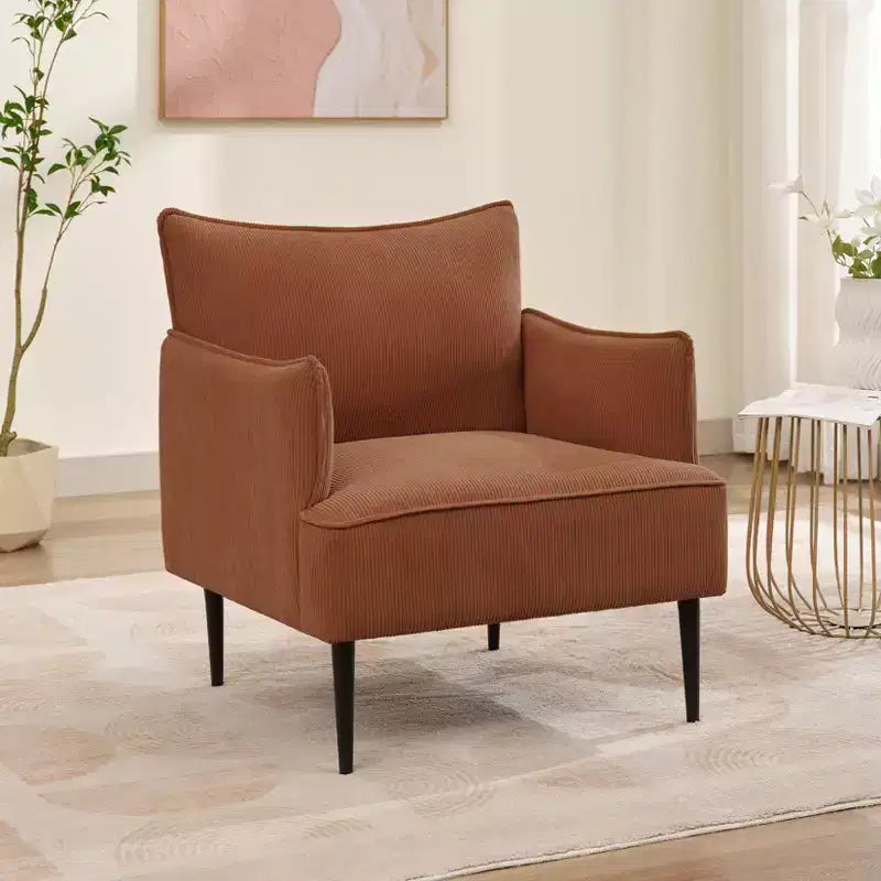 Mid Century Accent Chair, Living Room Chair Armchair Fabric Modern Sofa Small Couch with Two Arms and Metal Legs for Bedroom, Office, Study Room