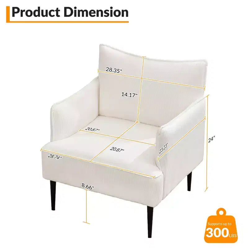 Mid Century Accent Chair, Living Room Chair Armchair Fabric Modern Sofa Small Couch with Two Arms and Metal Legs for Bedroom, Office, Study Room
