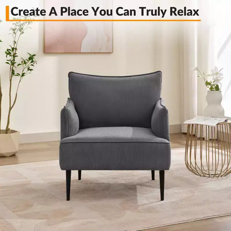 Mid Century Accent Chair, Living Room Chair Armchair Fabric Modern Sofa Small Couch with Two Arms and Metal Legs for Bedroom, Office, Study Room