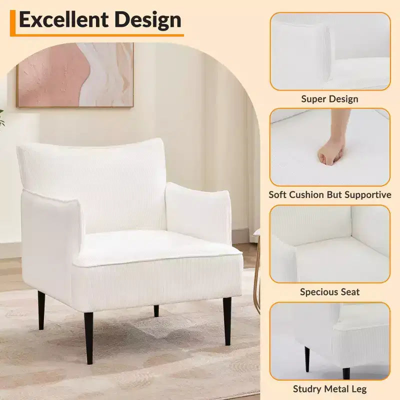 Mid Century Accent Chair, Living Room Chair Armchair Fabric Modern Sofa Small Couch with Two Arms and Metal Legs for Bedroom, Office, Study Room