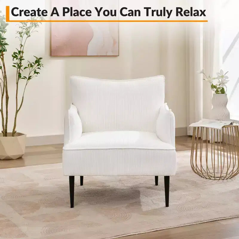 Mid Century Accent Chair, Living Room Chair Armchair Fabric Modern Sofa Small Couch with Two Arms and Metal Legs for Bedroom, Office, Study Room