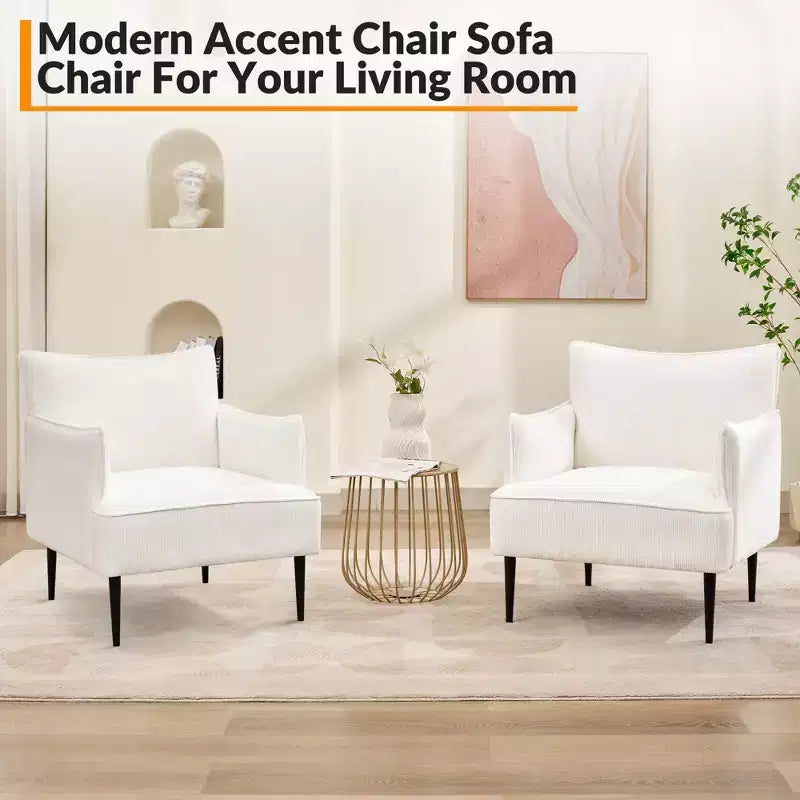 Mid Century Accent Chair, Living Room Chair Armchair Fabric Modern Sofa Small Couch with Two Arms and Metal Legs for Bedroom, Office, Study Room