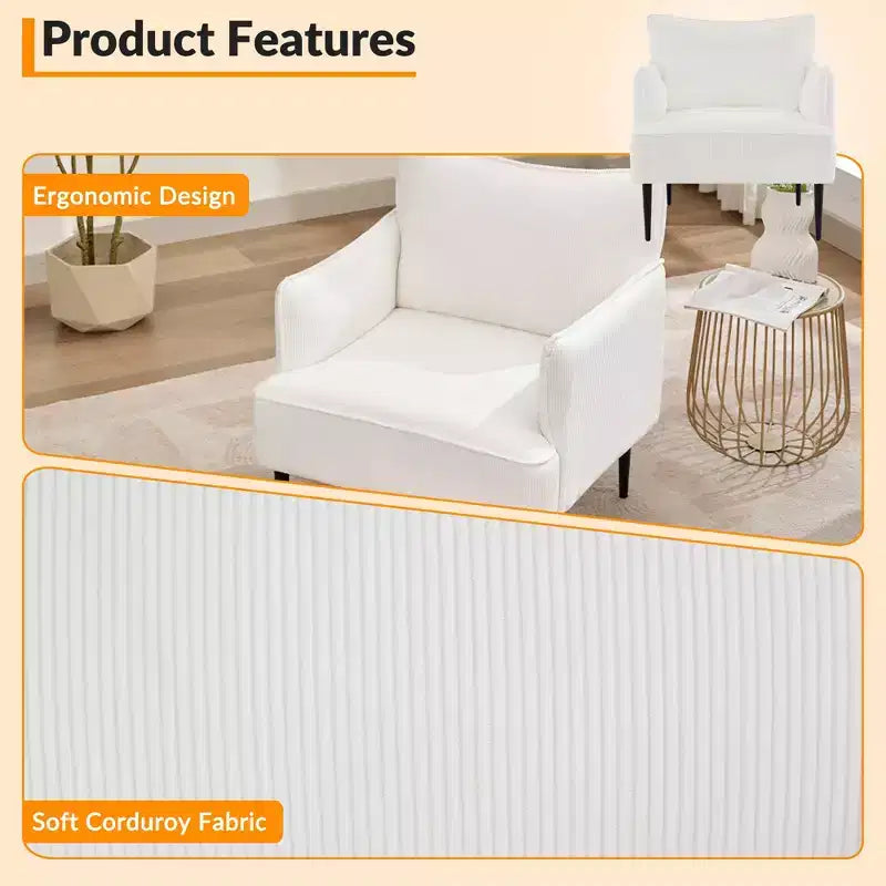 Mid Century Accent Chair, Living Room Chair Armchair Fabric Modern Sofa Small Couch with Two Arms and Metal Legs for Bedroom, Office, Study Room