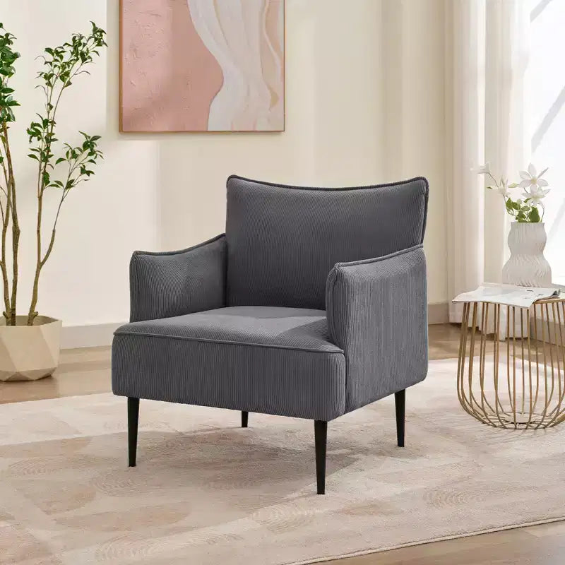 Mid Century Accent Chair, Living Room Chair Armchair Fabric Modern Sofa Small Couch with Two Arms and Metal Legs for Bedroom, Office, Study Room