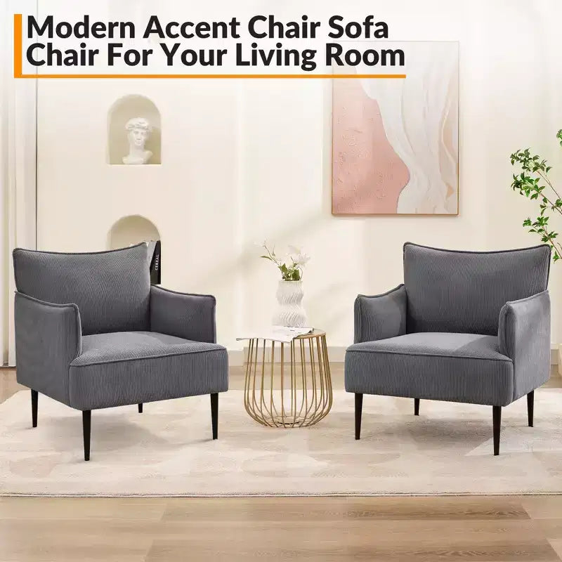 Mid Century Accent Chair, Living Room Chair Armchair Fabric Modern Sofa Small Couch with Two Arms and Metal Legs for Bedroom, Office, Study Room