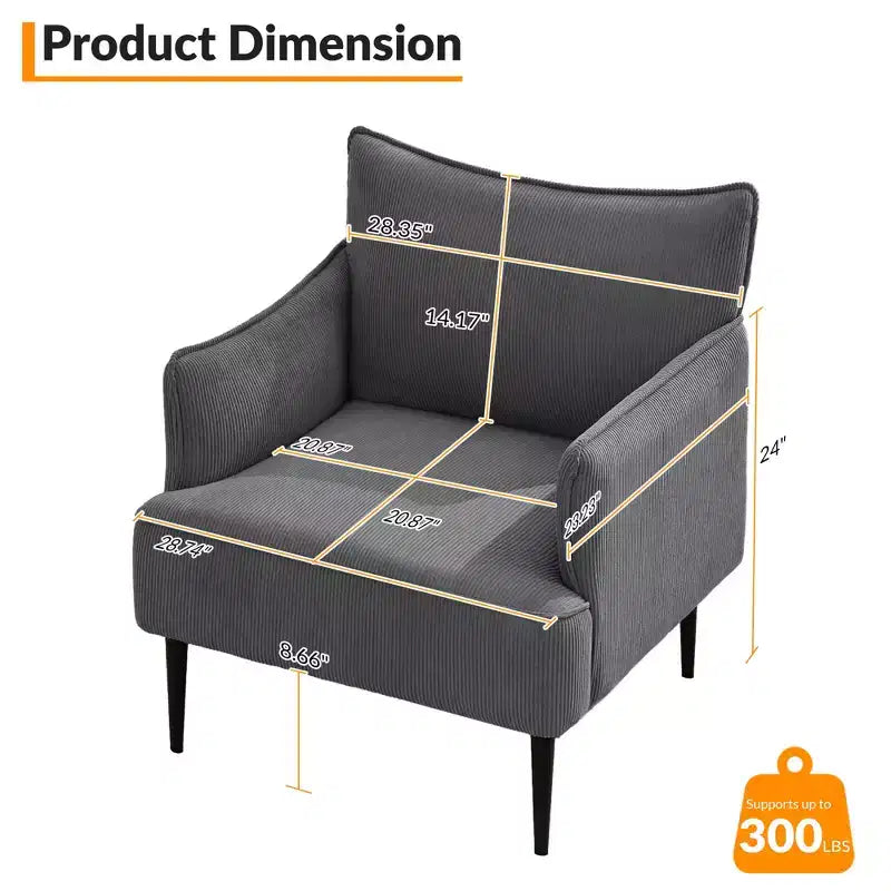 Mid Century Accent Chair, Living Room Chair Armchair Fabric Modern Sofa Small Couch with Two Arms and Metal Legs for Bedroom, Office, Study Room