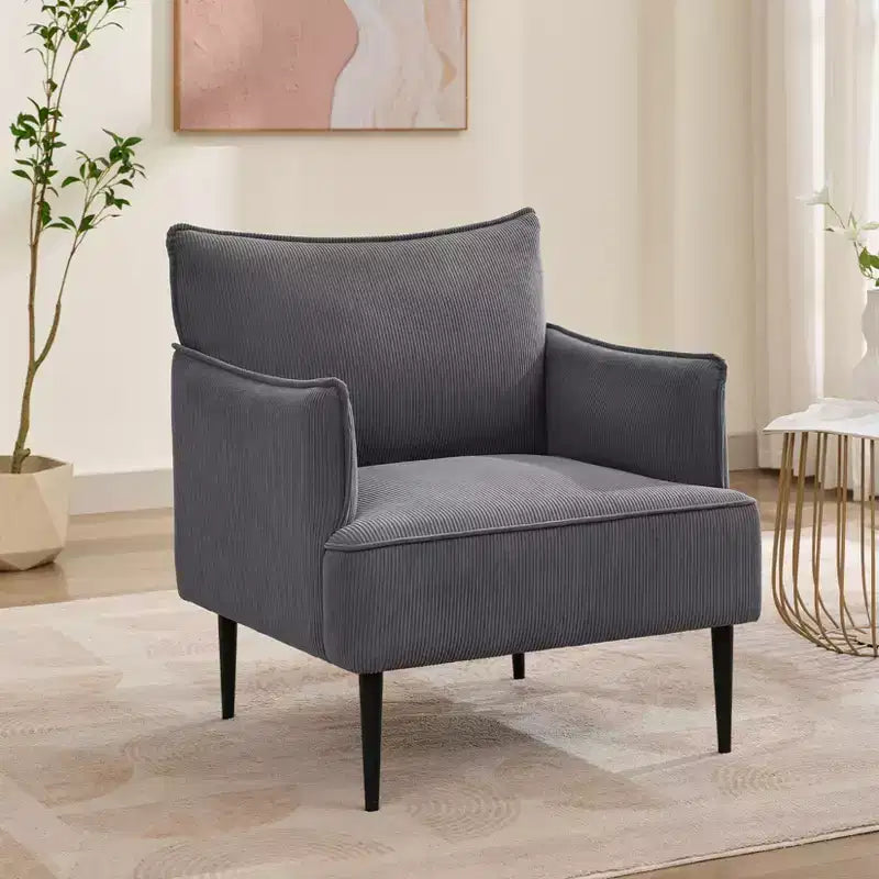 Mid Century Accent Chair, Living Room Chair Armchair Fabric Modern Sofa Small Couch with Two Arms and Metal Legs for Bedroom, Office, Study Room