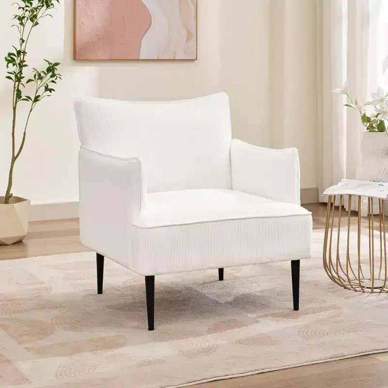 Mid Century Accent Chair, Living Room Chair Armchair Fabric Modern Sofa Small Couch with Two Arms and Metal Legs for Bedroom, Office, Study Room