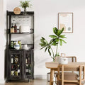 5-Tiers Corner Bar Cabinet with Power Outlet, Industrial Tall Wine Cabinet with LED Lights, Glass Holder, Storage, for Living Room/Kitchen