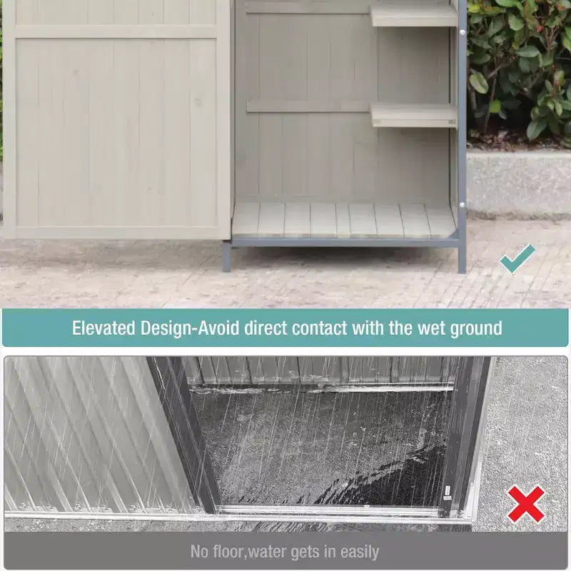 5 x 2 FT Outdoor Storage cabinet, Lockable Wooden Garden Shed with Metal Frame and Adjustable Shelves, Large Capacity Storage House for Patio