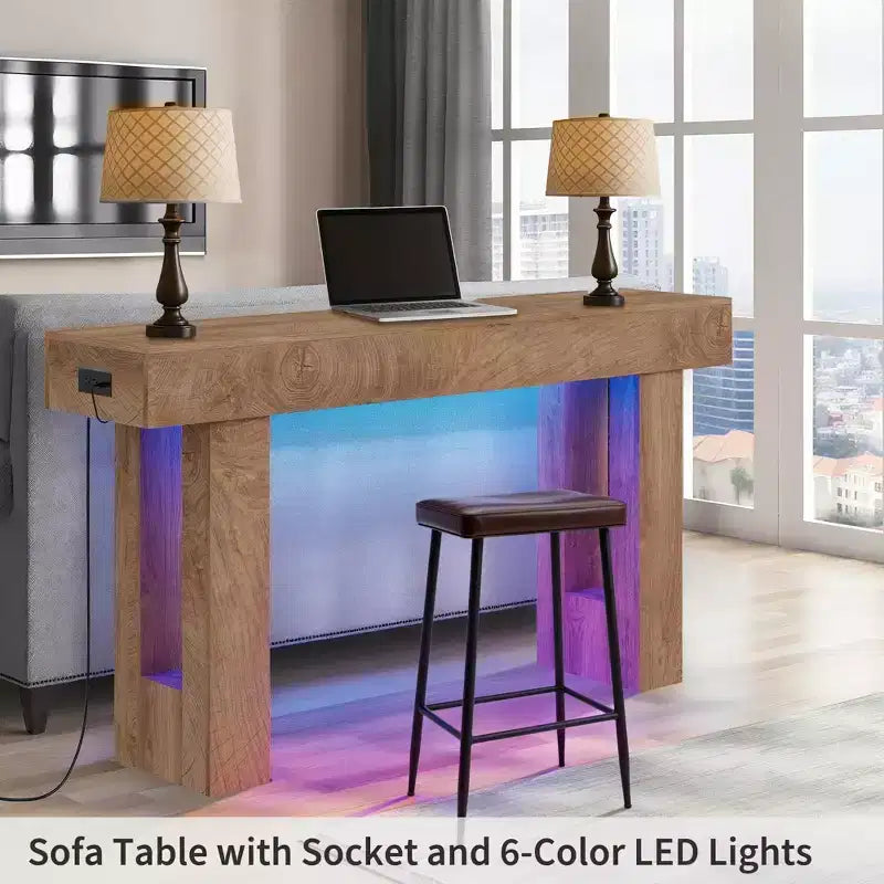 63 in Entryway Console Table, Wood Entry Way Table with Charging Station, Rustic Wood Entrance Tables for Living Room, Entryway, Foyer, Hallway