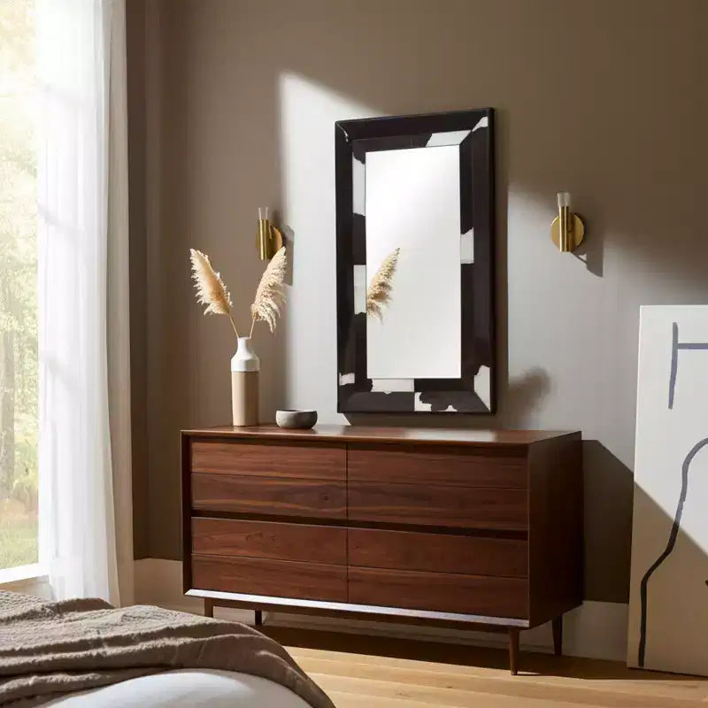 Miroir moderne pleine longueur avec cadre imprimé vache - Miroir mural décoratif pour salle de bain, chambre à coucher, salon ou couloir - 23, marron et blanc