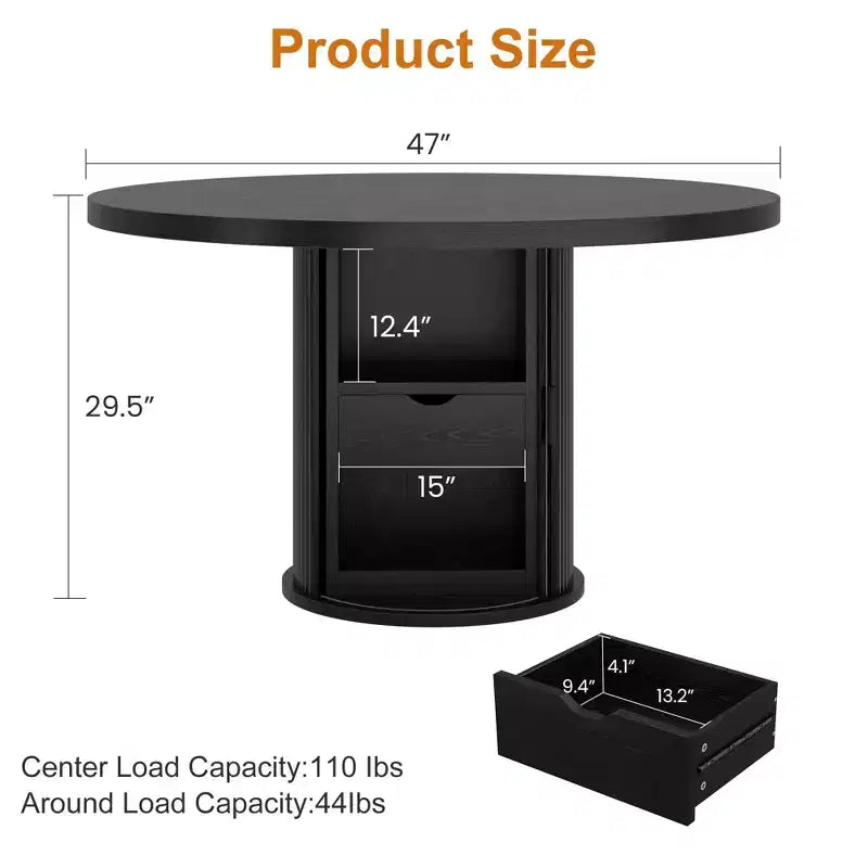 47 Round Dining Table for 4 w/ Storage Shelf & Drawer - Farmhouse Circle Table Sliding Doors, Natural Wood, Living Room