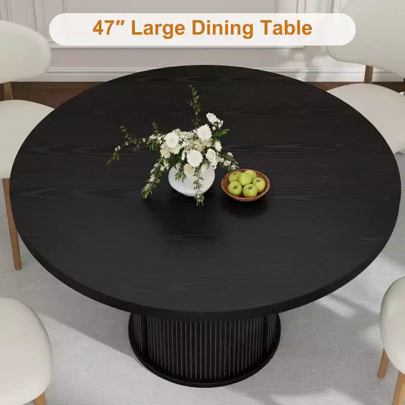 47 Round Dining Table for 4 w/ Storage Shelf & Drawer - Farmhouse Circle Table Sliding Doors, Natural Wood, Living Room