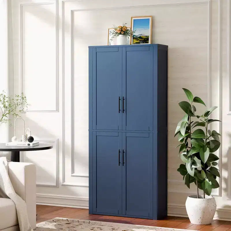 Kitchen Pantry Cabinet, Freestanding Food Storage Cabinet with 4 Doors & Adjustable Shelves, Floor Utility Storage Organizer