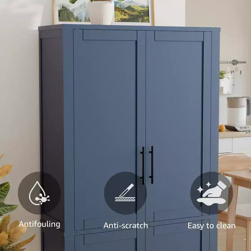 Kitchen Pantry Cabinet, Freestanding Food Storage Cabinet with 4 Doors & Adjustable Shelves, Floor Utility Storage Organizer