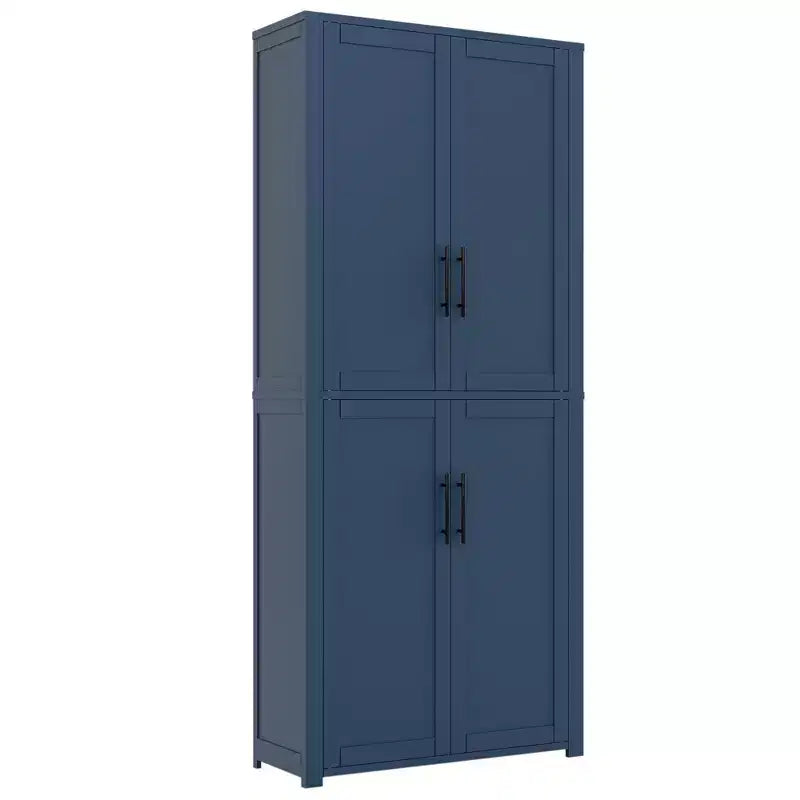 Kitchen Pantry Cabinet, Freestanding Food Storage Cabinet with 4 Doors & Adjustable Shelves, Floor Utility Storage Organizer
