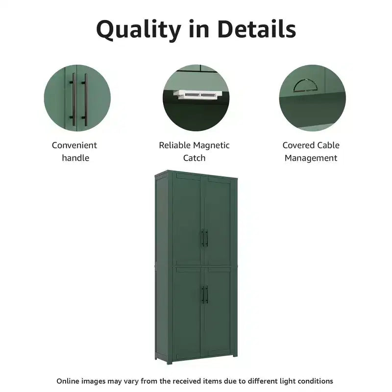 Kitchen Pantry Cabinet, Freestanding Food Storage Cabinet with 4 Doors & Adjustable Shelves, Floor Utility Storage Organizer