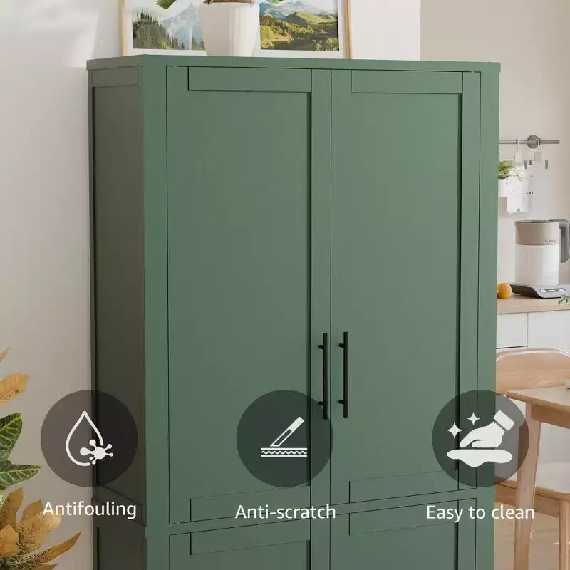 Kitchen Pantry Cabinet, Freestanding Food Storage Cabinet with 4 Doors & Adjustable Shelves, Floor Utility Storage Organizer