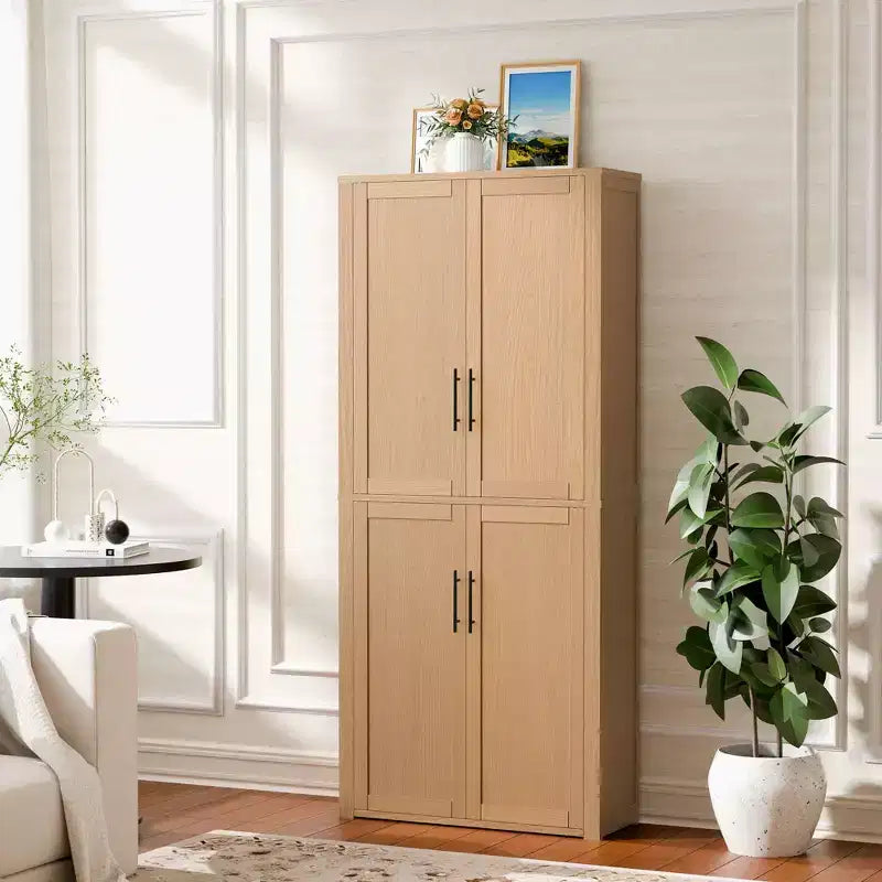 Kitchen Pantry Cabinet, Freestanding Food Storage Cabinet with 4 Doors & Adjustable Shelves, Floor Utility Storage Organizer