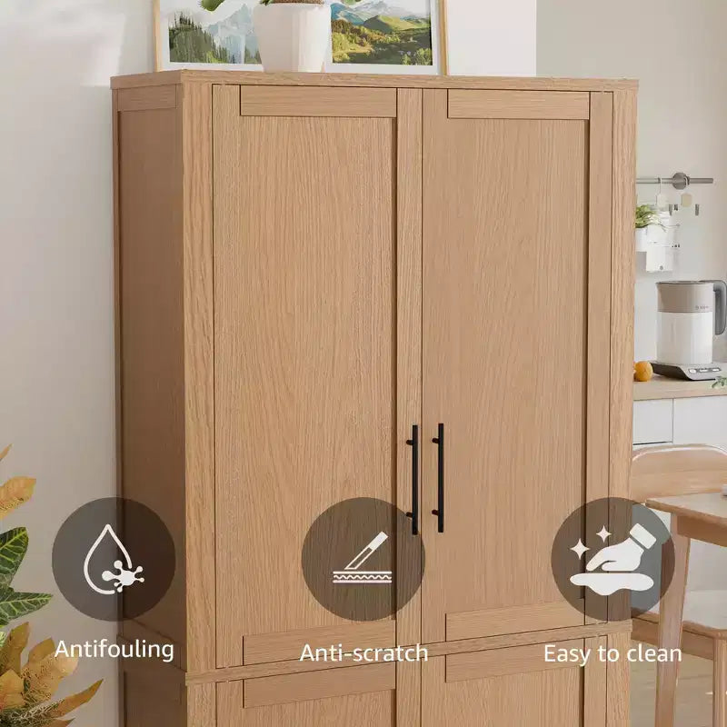 Kitchen Pantry Cabinet, Freestanding Food Storage Cabinet with 4 Doors & Adjustable Shelves, Floor Utility Storage Organizer
