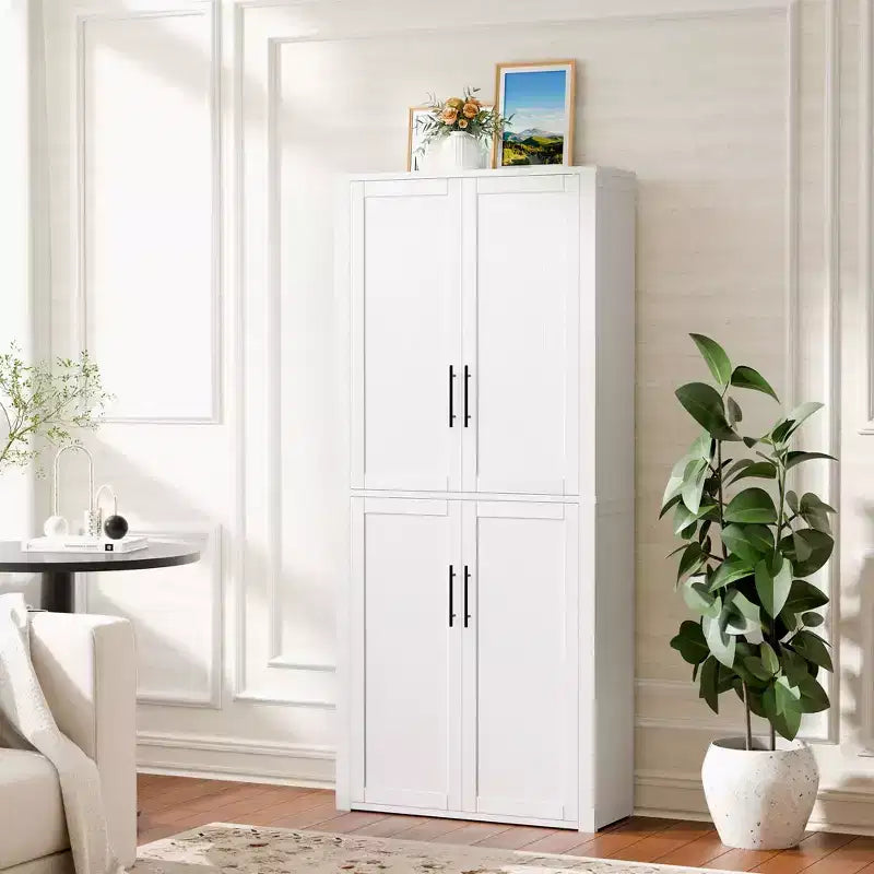 Kitchen Pantry Cabinet, Freestanding Food Storage Cabinet with 4 Doors & Adjustable Shelves, Floor Utility Storage Organizer