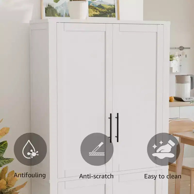 Kitchen Pantry Cabinet, Freestanding Food Storage Cabinet with 4 Doors & Adjustable Shelves, Floor Utility Storage Organizer