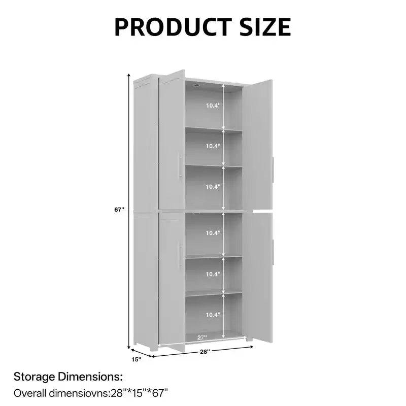 Kitchen Pantry Cabinet, Freestanding Food Storage Cabinet with 4 Doors & Adjustable Shelves, Floor Utility Storage Organizer