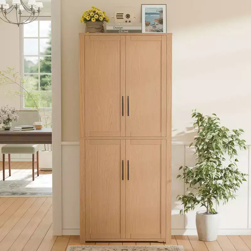 Kitchen Pantry Cabinet, Freestanding Food Storage Cabinet with 4 Doors & Adjustable Shelves, Floor Utility Storage Organizer