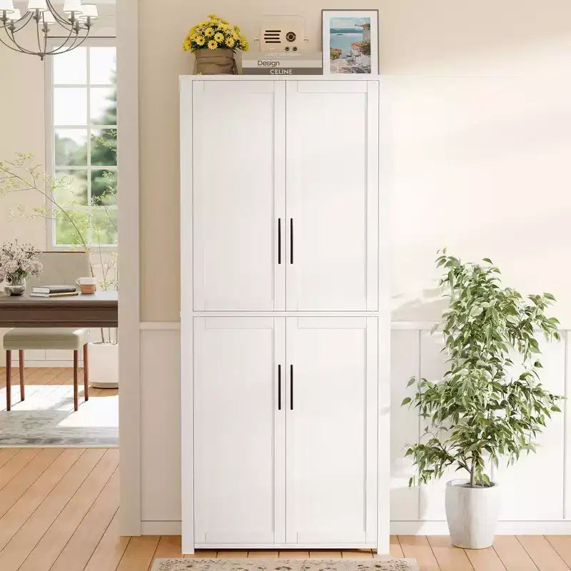 Kitchen Pantry Cabinet, Freestanding Food Storage Cabinet with 4 Doors & Adjustable Shelves, Floor Utility Storage Organizer