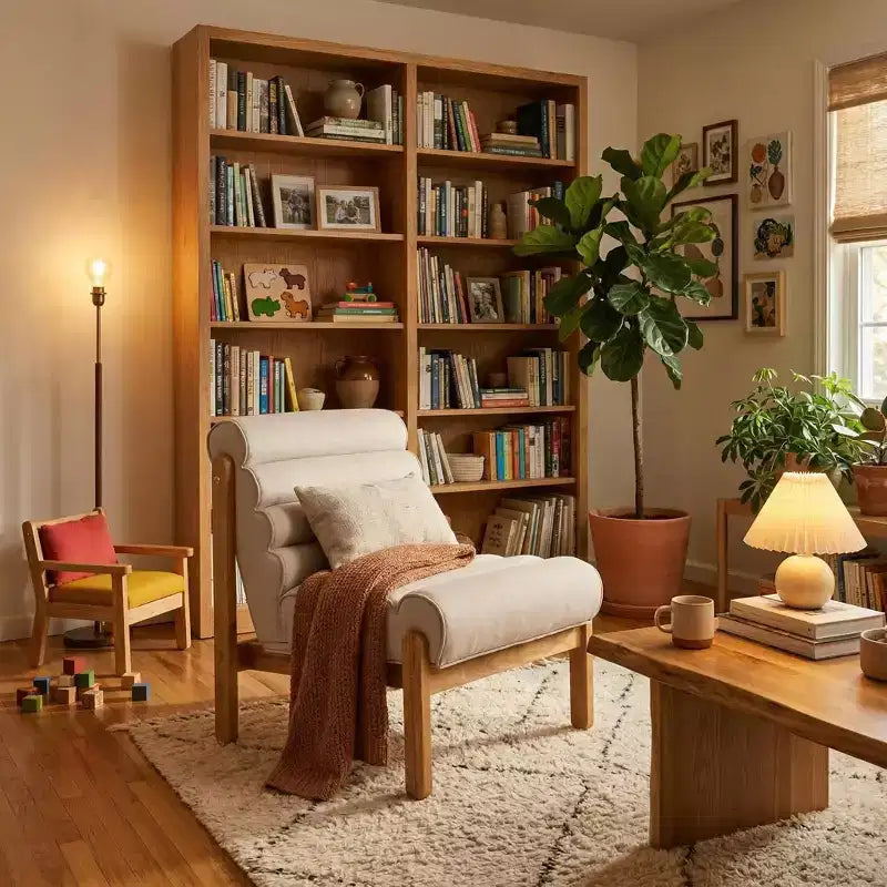 Accent Chair with Solid Wood Frame, Thick Cushioned Seat & Ergonomic Back, Modern Lounge Chair for Living Room Bedroom Reading Nook