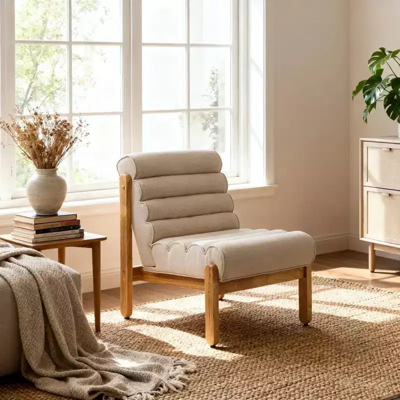 Accent Chair with Solid Wood Frame, Thick Cushioned Seat & Ergonomic Back, Modern Lounge Chair for Living Room Bedroom Reading Nook